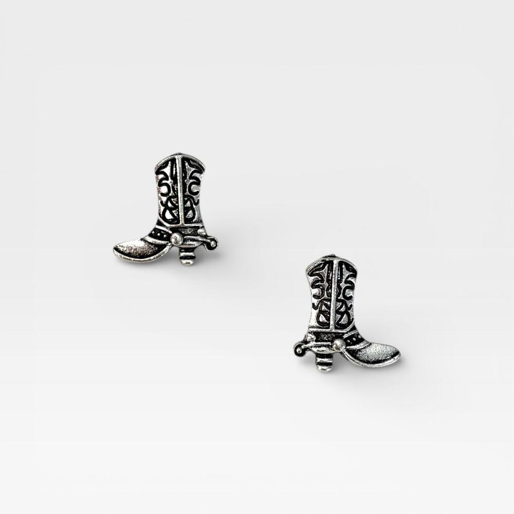 Silver Cowboy Boot Stud Earrings